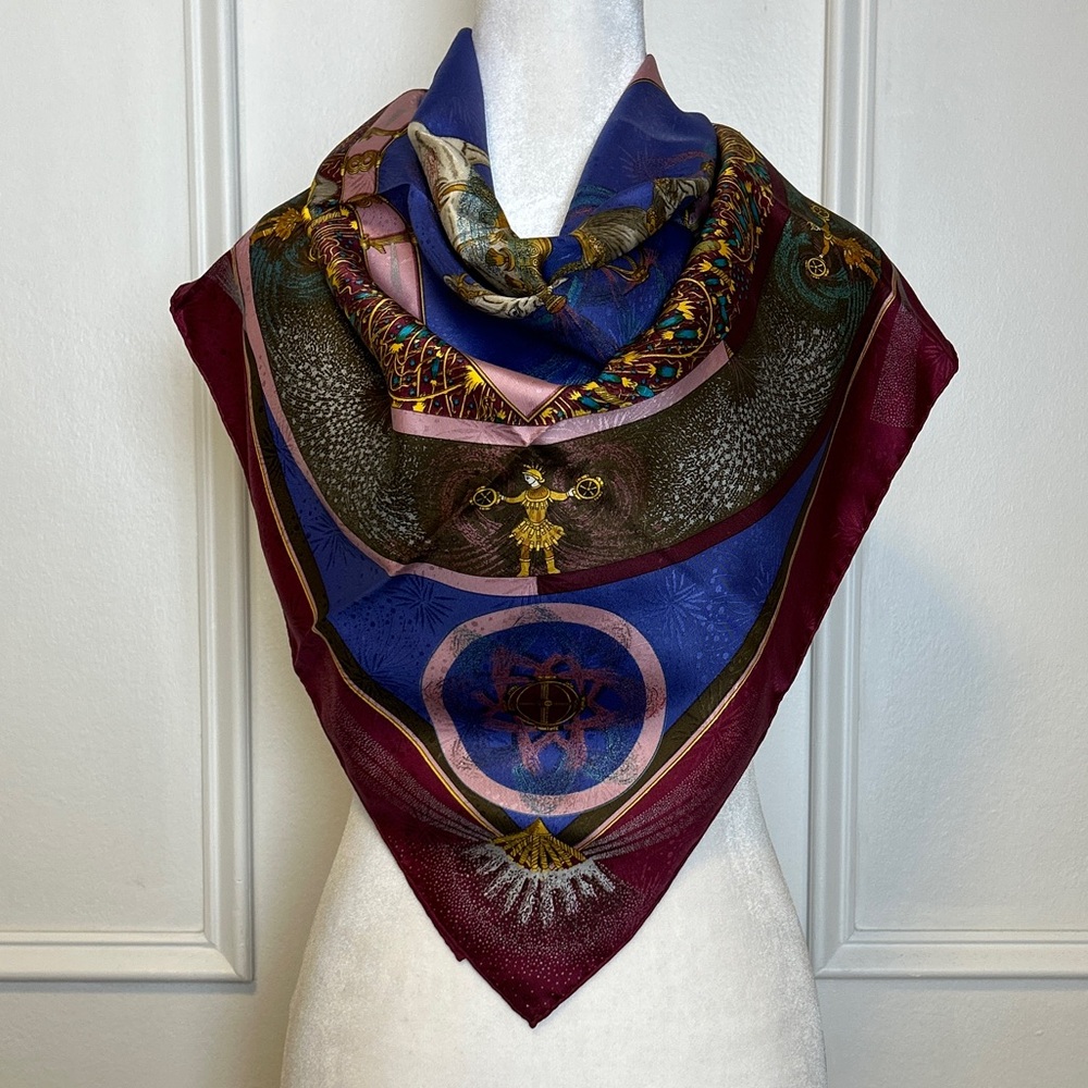 HERMES Authentic Scarf Carres 90 LANNES FEUX D'ARTIFICE Napoleon, 1987 - Picture 1 of 6